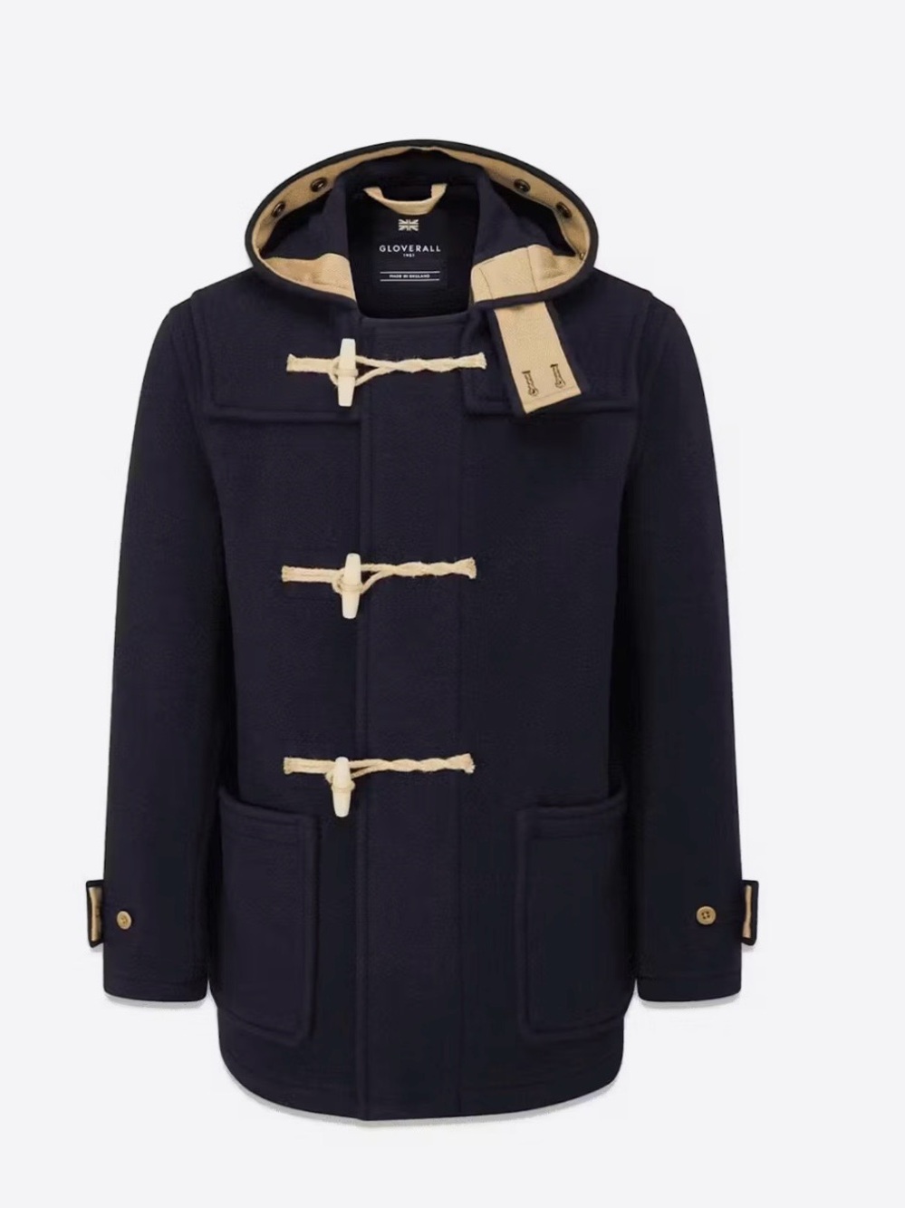 Gloverall Navy Wool Duffle Coat with Contrast Toggle Trim